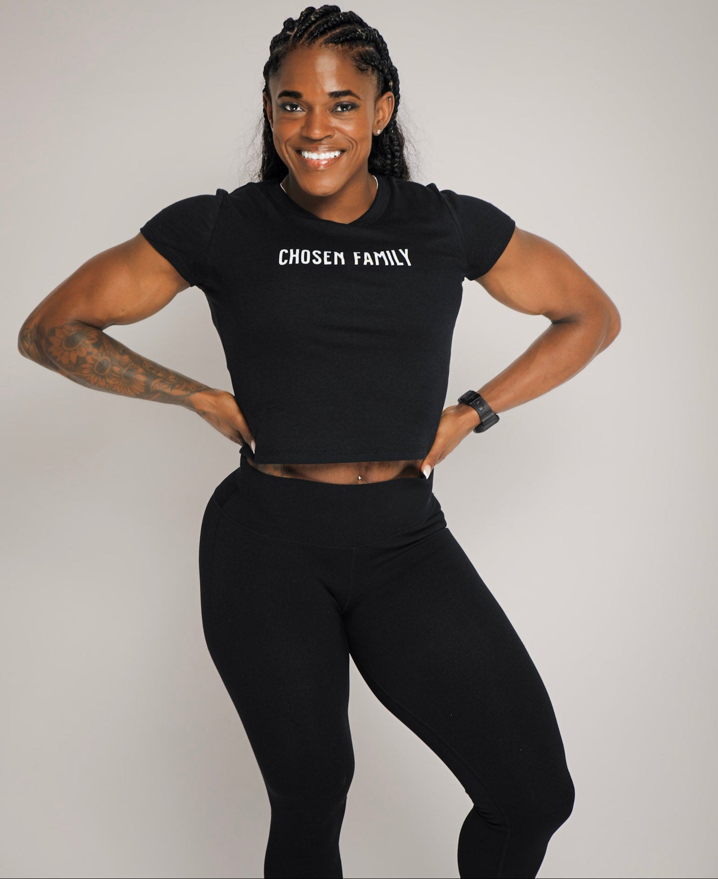 Black Chosen Family Fitness Ribbed Baby Cropped Tee