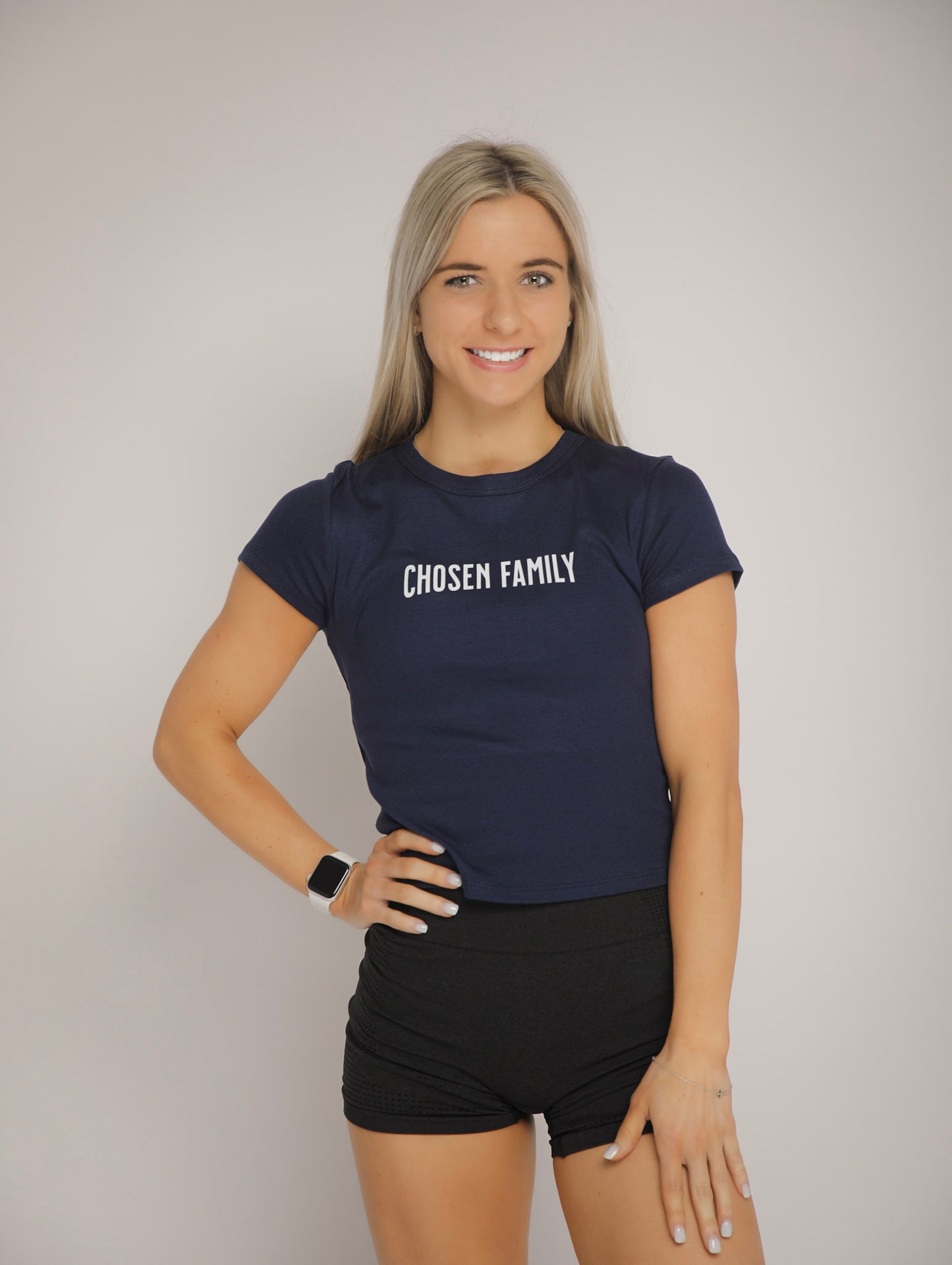 Navy Blue Chosen Family Fitness Ribbed Baby Cropped Tee
